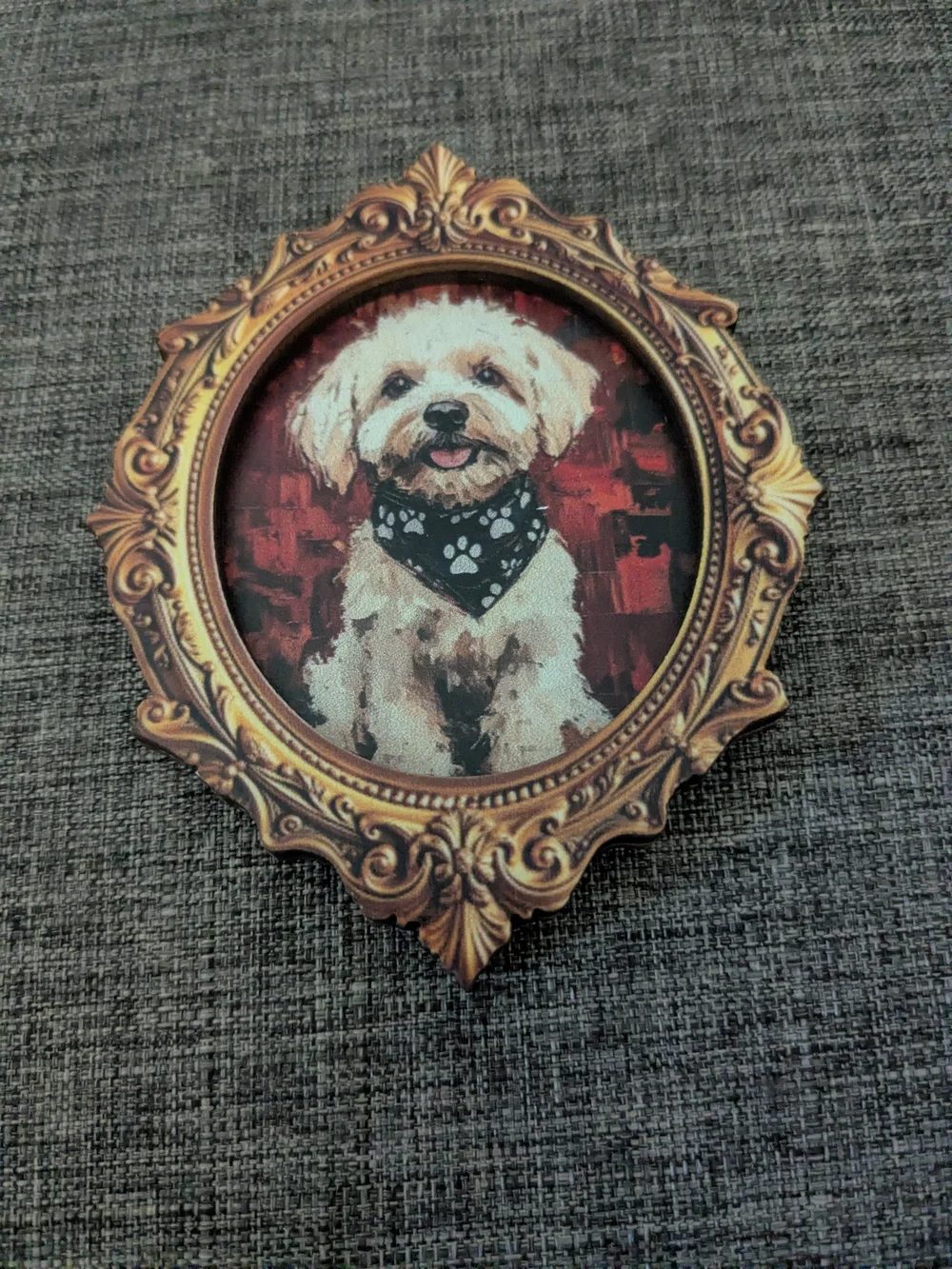 Cute Dog Wearing A Paw Print Bandana Art Magnet